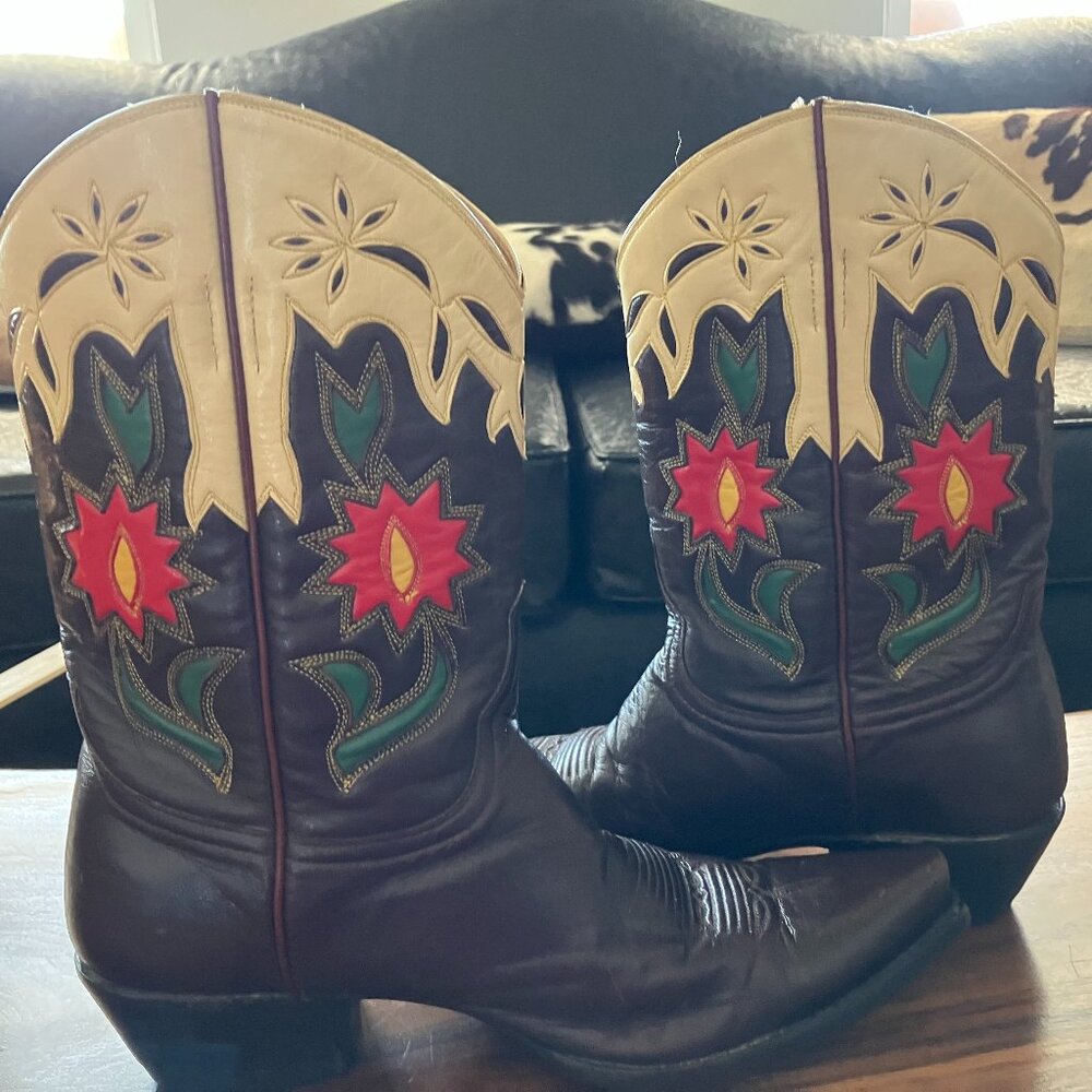 OLD GRINGO Vintage Floral Cactus Snip Toe Short Peewee Cowboy Western Boots 9